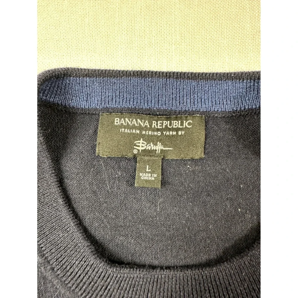 Banana Republic Mens Italian Merino Wool Crewneck Sweater Preppy Navy Blue L‎